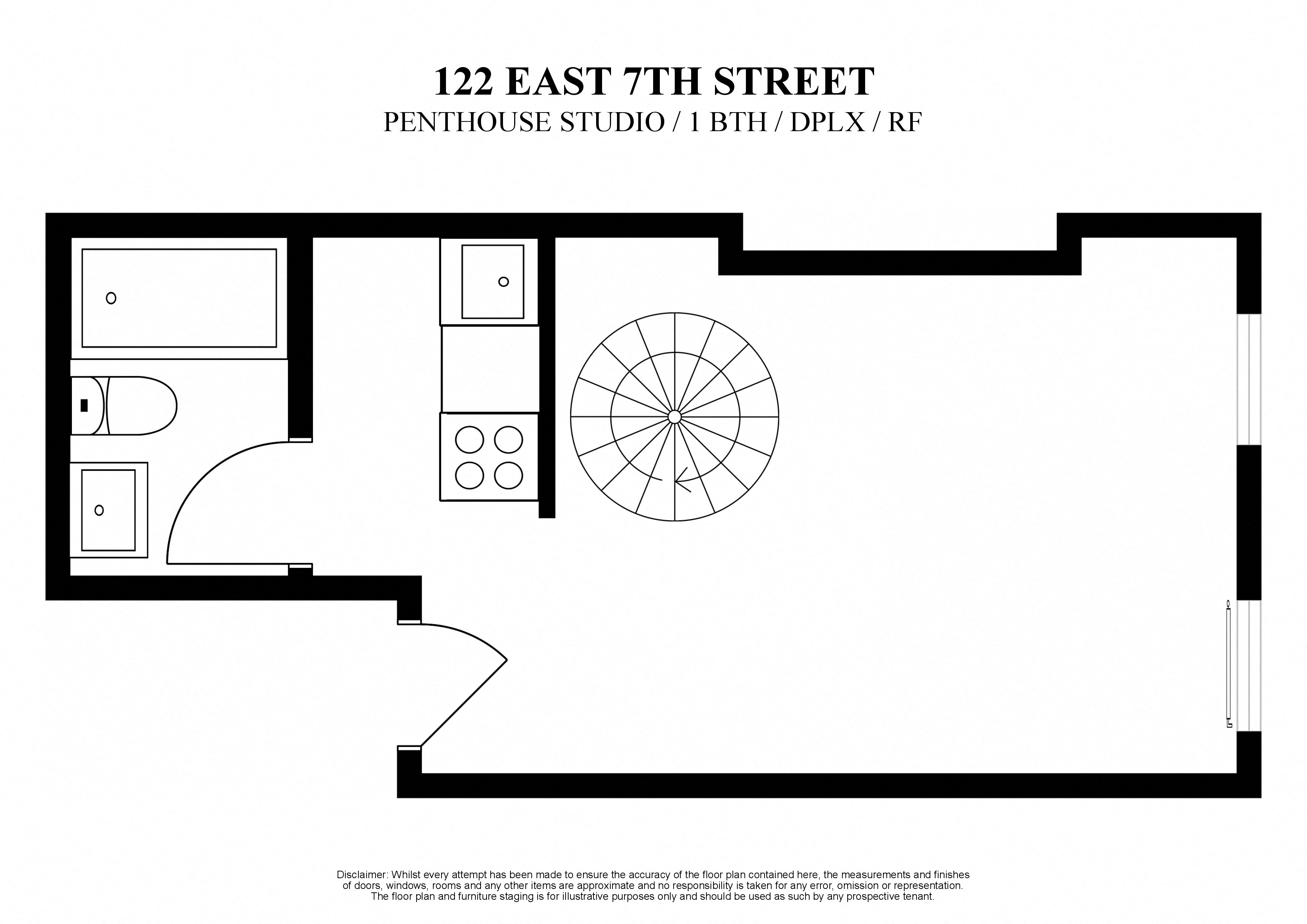 Floor plan for studio, 1 bath, 250 sqft